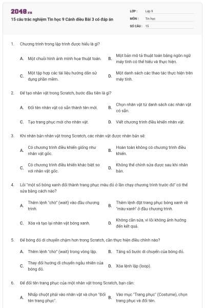 15 câu trắc nghiệm Tin học 9 Cánh diều Bài 3 có đáp án