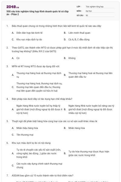 500 câu trắc nghiệm tổng hợp Kinh doanh quốc tế có đáp án - Phần 2