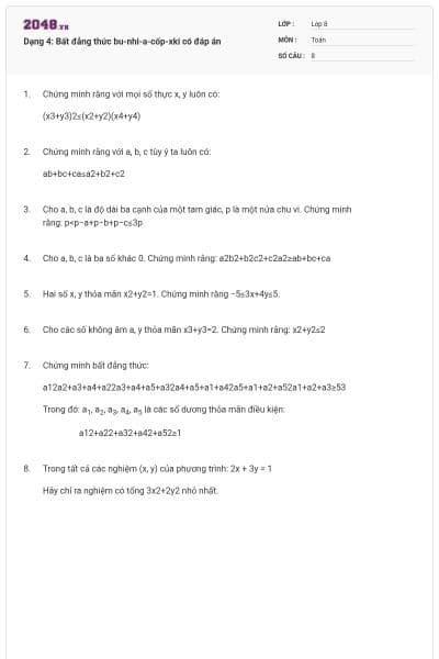 Dạng 4: Bất đẳng thức bu-nhi-a-cốp-xki có đáp án