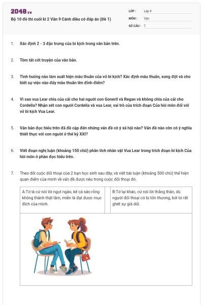 Bộ 10 đề thi cuối kì 2 Văn 9 Cánh diều có đáp án (Đề 1)