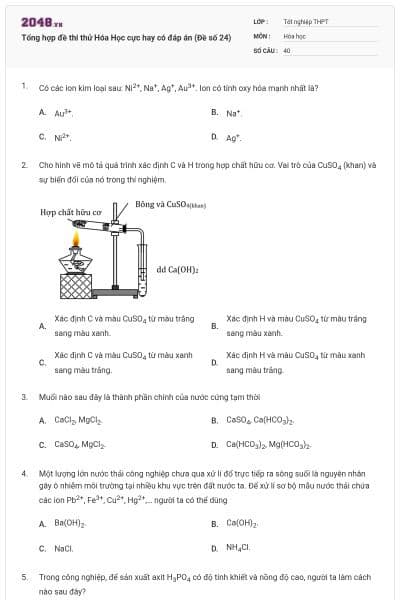 Tổng hợp đề thi thử Hóa Học cực hay có đáp án (Đề số 24)
