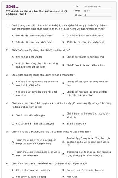200 câu trắc nghiệm tổng hợp Pháp luật về an sinh xã hội có đáp án - Phần 1