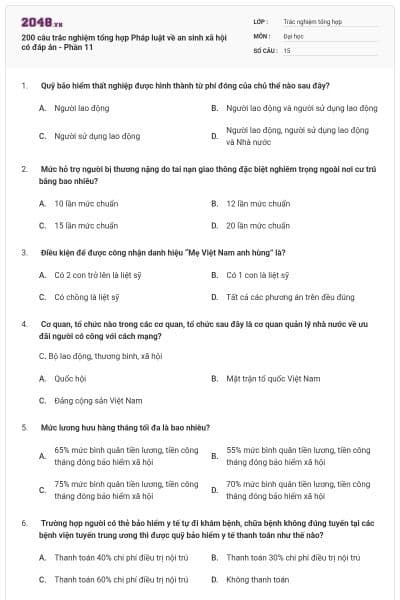 200 câu trắc nghiệm tổng hợp Pháp luật về an sinh xã hội có đáp án - Phần 11