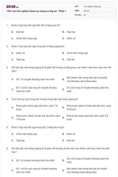 100+ câu trắc nghiệm Quân sự chung có đáp án - Phần 1