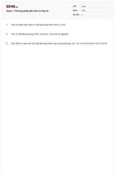 Dạng 1: Phương pháp giải toán có đáp án