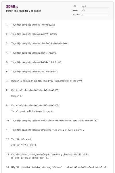 Dạng 4 : bài luyện tập 2 có đáp án