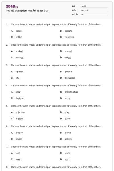 100 câu trắc nghiệm Ngữ Âm cơ bản (P2)