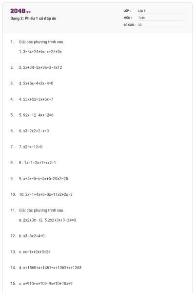 Dạng 2: Phiếu 1 có đáp án