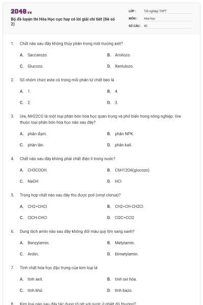 Bộ đề luyện thi Hóa Học cực hay có lời giải chi tiết (Đề số 2)