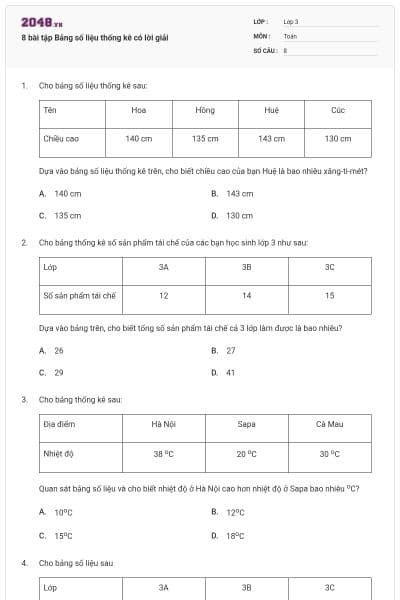 8 bài tập Bảng số liệu thống kê có lời giải