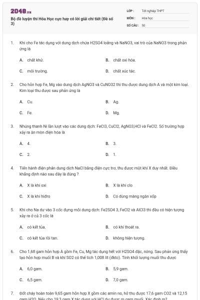 Bộ đề luyện thi Hóa Học cực hay có lời giải chi tiết (Đề số 3)