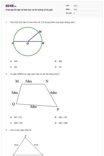 8 bài tập Ôn tập về hình học và đo lường có lời giải
