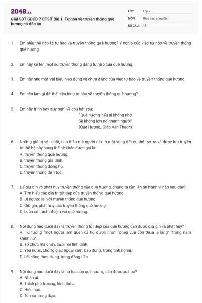 Giải SBT GDCD 7 CTST Bài 1. Tự hòa về truyền thống quê hương có đáp án