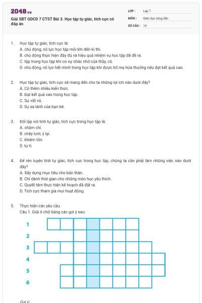 Giải SBT GDCD 7 CTST Bài 3. Học tập tự giác, tích cực có đáp án