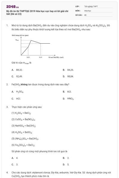 Bộ đề ôn thi THPTQG 2019 Hóa học cực hay có lời giải chi tiết (Đề số 23)