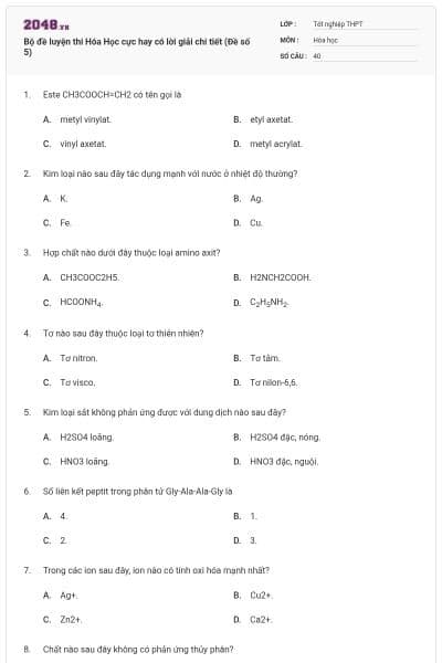Bộ đề luyện thi Hóa Học cực hay có lời giải chi tiết (Đề số 5)