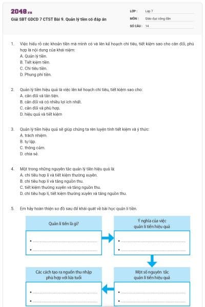 Giải SBT GDCD 7 CTST Bài 9. Quản lý tiền có đáp án