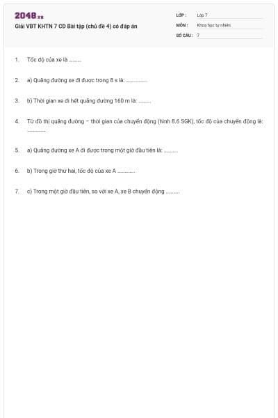 Giải VBT KHTN 7 CD Bài tập (chủ đề 4) có đáp án