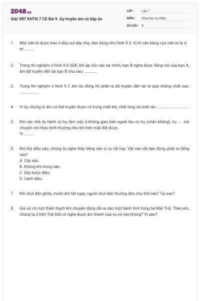 Giải VBT KHTN 7 CD Bài 9. Sự truyền âm có đáp án