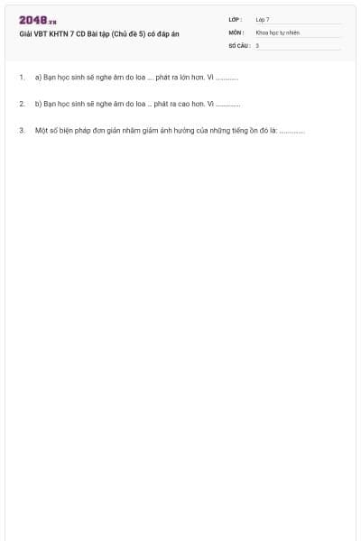 Giải VBT KHTN 7 CD Bài tập (Chủ đề 5) có đáp án