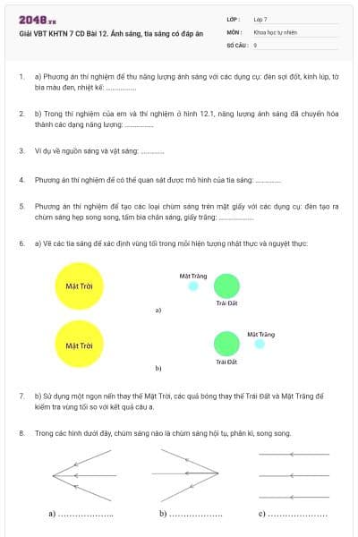 Giải VBT KHTN 7 CD Bài 12. Ánh sáng, tia sáng có đáp án