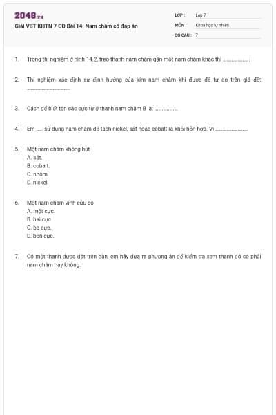 Giải VBT KHTN 7 CD Bài 14. Nam châm có đáp án