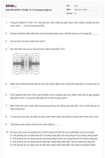 Giải VBT KHTN 7 CD Bài 15. Từ trường có đáp án