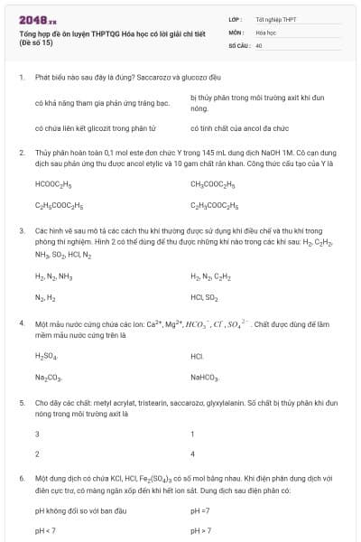 Tổng hợp đề ôn luyện THPTQG Hóa học có lời giải chi tiết (Đề số 15)