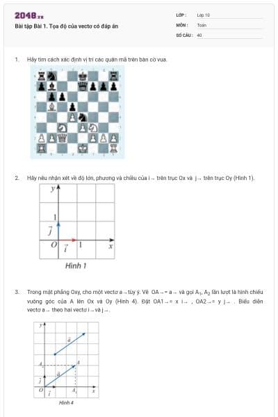 Bài tập Bài 1. Tọa độ của vectơ có đáp án