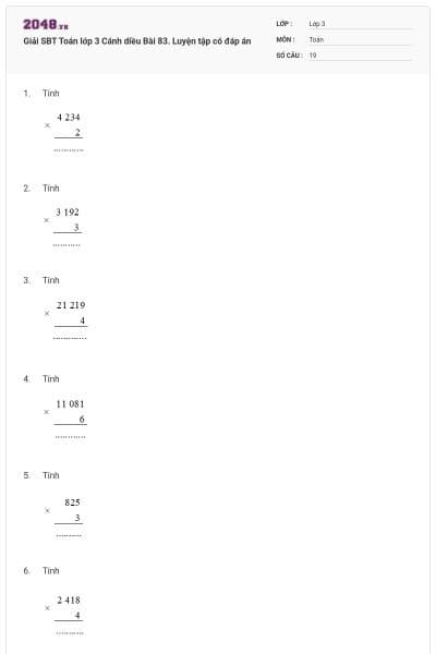 Giải SBT Toán lớp 3 Cánh diều Bài 83. Luyện tập có đáp án