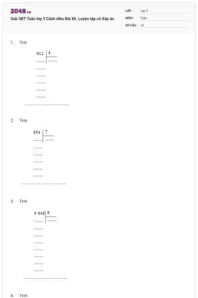 Giải SBT Toán lớp 3 Cánh diều Bài 86. Luyện tập có đáp án