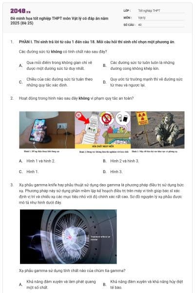 Đề minh họa tốt nghiệp THPT môn Vật lý có đáp án năm 2025 (Đề 25)