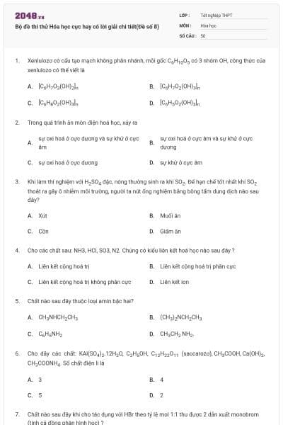 Bộ đề thi thử Hóa học cực hay có lời giải chi tiết(Đề số 8)