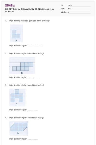 Giải SBT Toán lớp 3 Cánh diều Bài 93. Diện tích một hình có đáp án