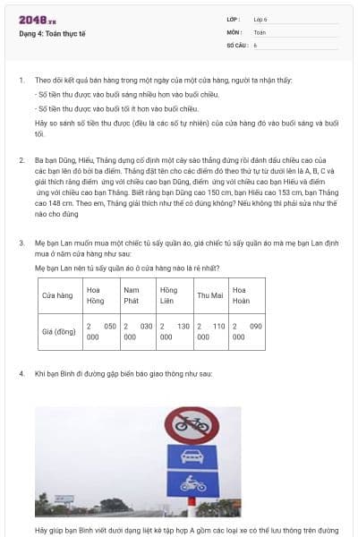 Dạng 4: Toán thực tế