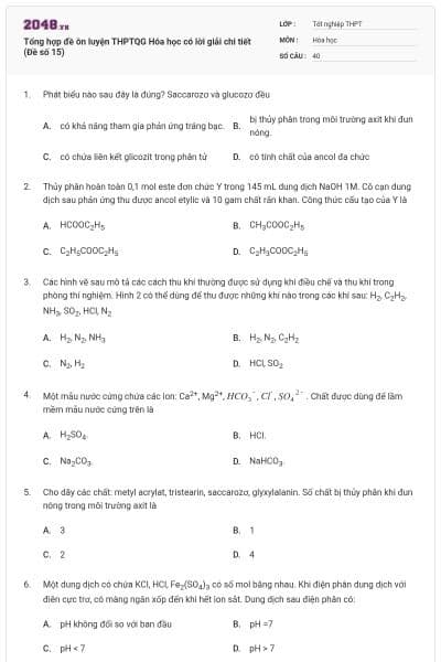 Tổng hợp đề ôn luyện THPTQG Hóa học có lời giải chi tiết (Đề số 15)