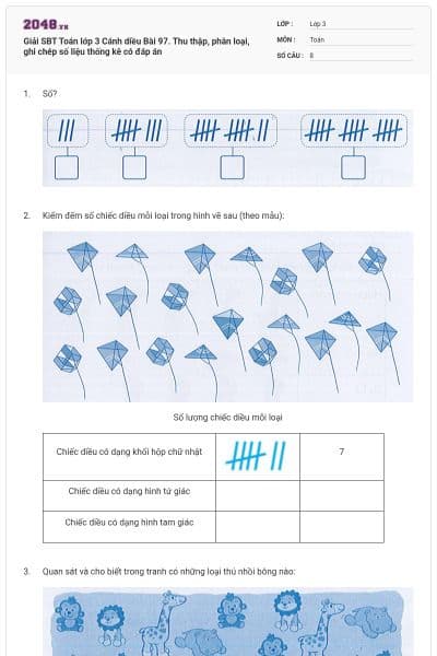 Giải SBT Toán lớp 3 Cánh diều Bài 97. Thu thập, phân loại, ghi chép số liệu thống kê có đáp án