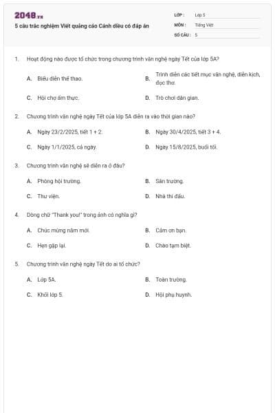 5 câu trắc nghiệm Viết quảng cáo Cánh diều có đáp án