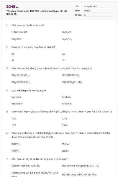 Tổng hợp đề ôn luyện THPTQG Hóa học có lời giải chi tiết (Đề số 16)