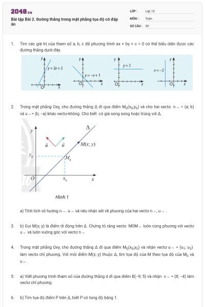 Bài tập Bài 2. Đường thẳng trong mặt phẳng tọa độ có đáp án