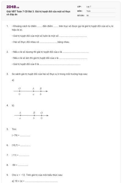 Giải VBT Toán 7 CD Bài 3. Giá trị tuyệt đối của một số thực có đáp án