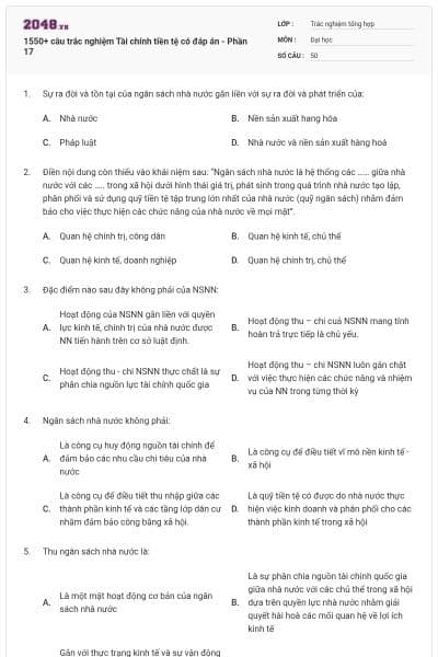 1550+ câu trắc nghiệm Tài chính tiền tệ có đáp án - Phần 17