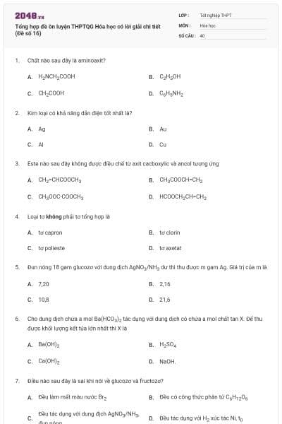Tổng hợp đề ôn luyện THPTQG Hóa học có lời giải chi tiết (Đề số 16)