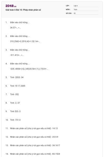 Giải toán 6 Bài 10: Phép nhân phân số