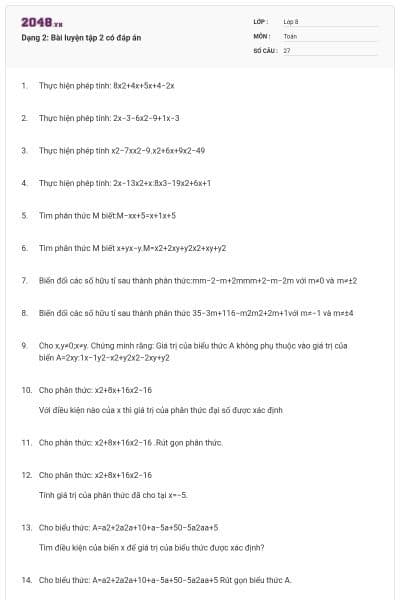 Dạng 2: Bài luyện tập 2 có đáp án