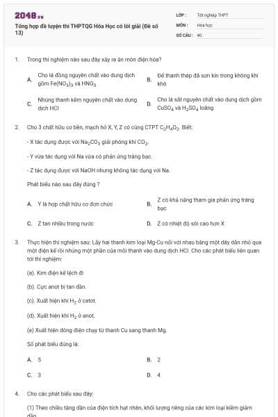 Tổng hợp đề luyện thi THPTQG Hóa Học có lời giải (Đề số 13)