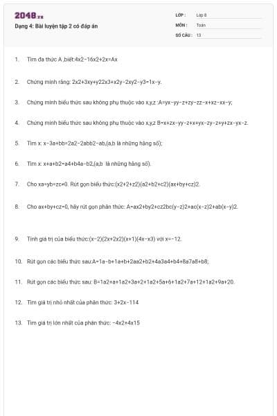 Dạng 4: Bài luyện tập 2 có đáp án