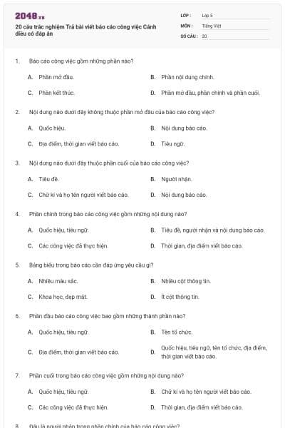 20 câu trắc nghiệm Trả bài viết báo cáo công việc Cánh diều có đáp án
