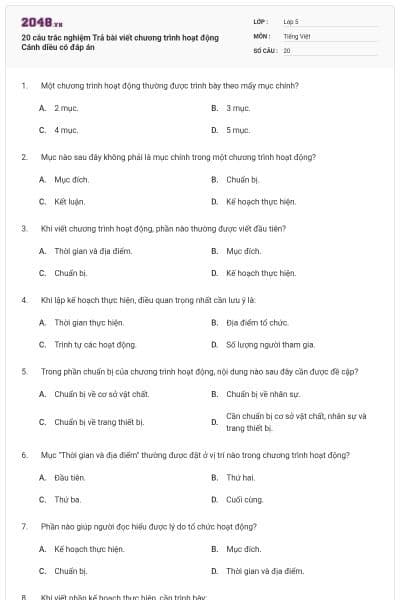 20 câu trắc nghiệm Trả bài viết chương trình hoạt động Cánh diều có đáp án