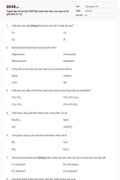 Tuyển tập đề thi thử THPTQG môn Hóa Học cực hay có lời giải (Đề số 13)